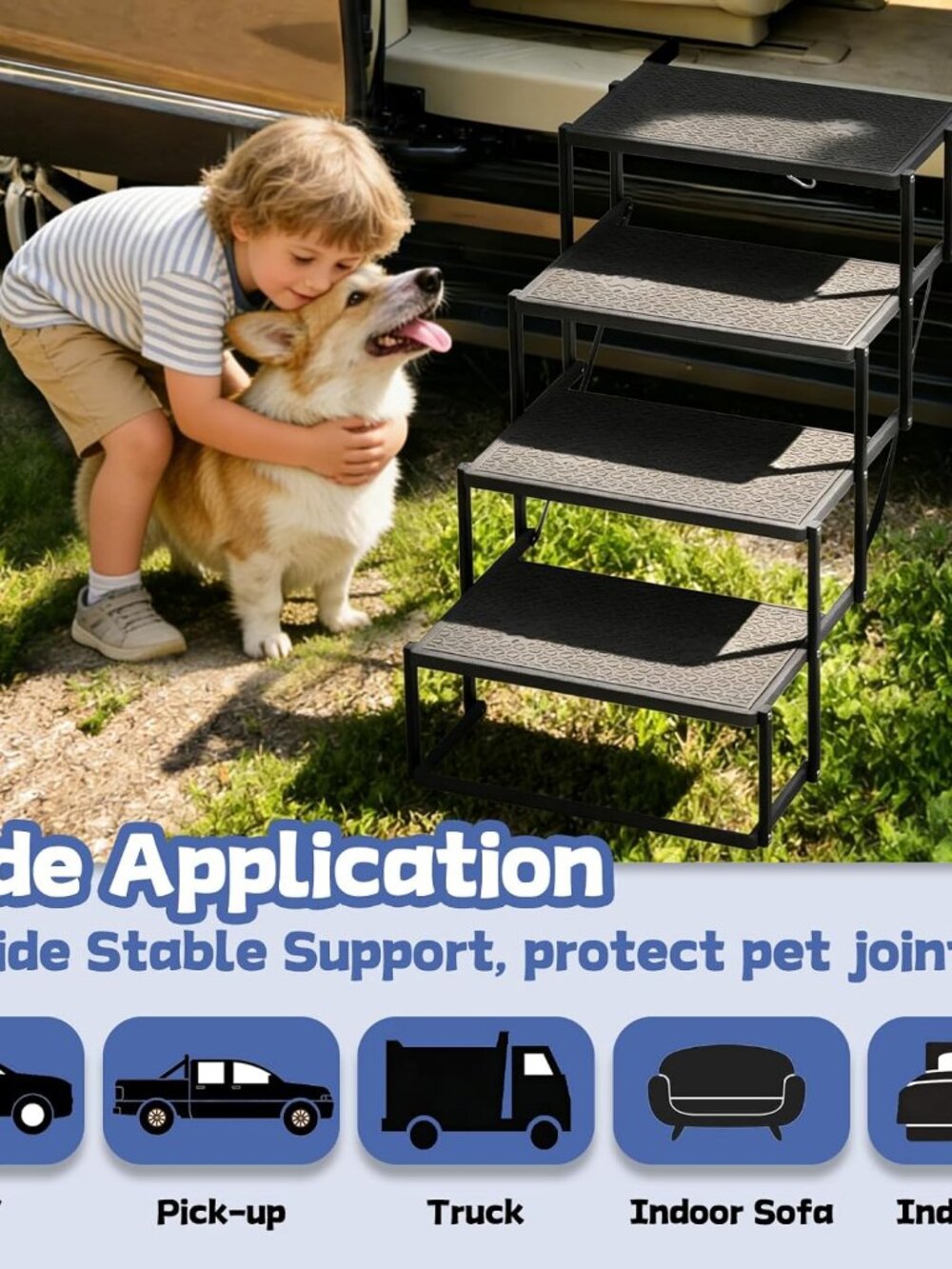 Dog Steps for Car, Truck, SUV, Dog Stairs for Car with Upgraded Non-Slip Surface - Picture 8 of 10